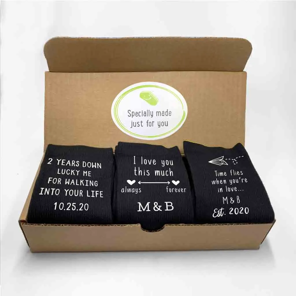 2nd Anniversary Custom Socks for Husband - Gift Box