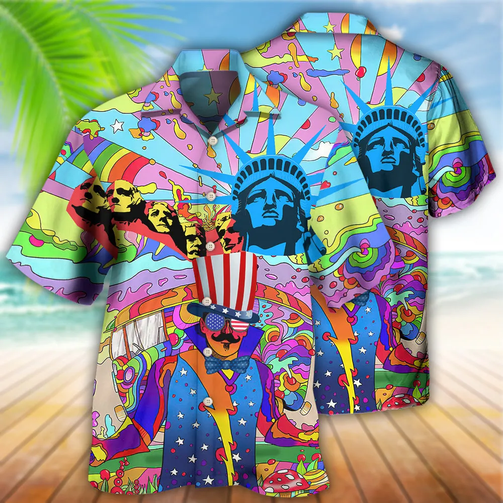 3D All Over Print Hippie Independence Day America Hawaiian Shirt, Gift for Men Women