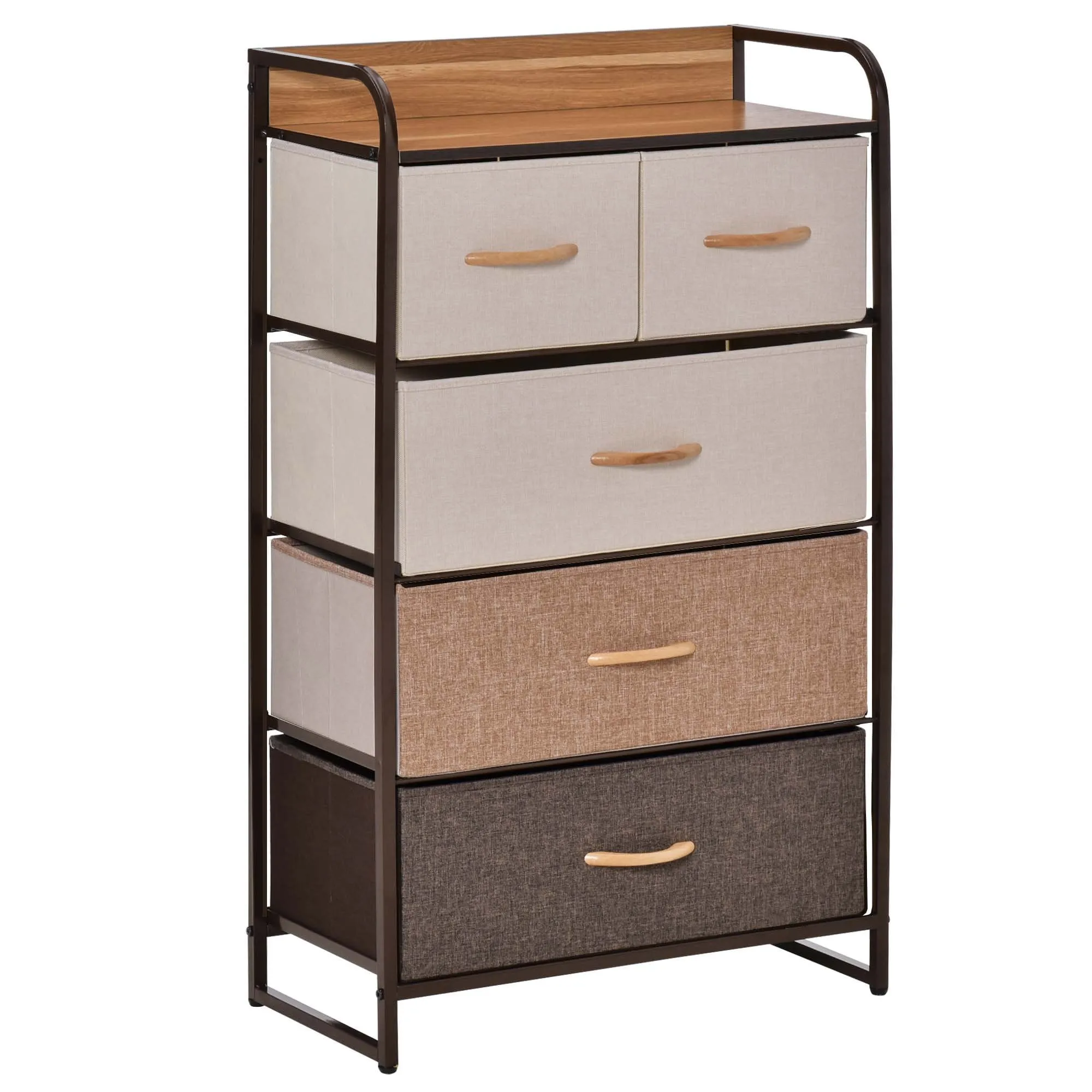 5-Drawer Dresser Tower 3-Tier Storage Organizer with Steel Frame Wooden Top for Bedroom Hallway Closets Closet Dresser, With 5 Linen