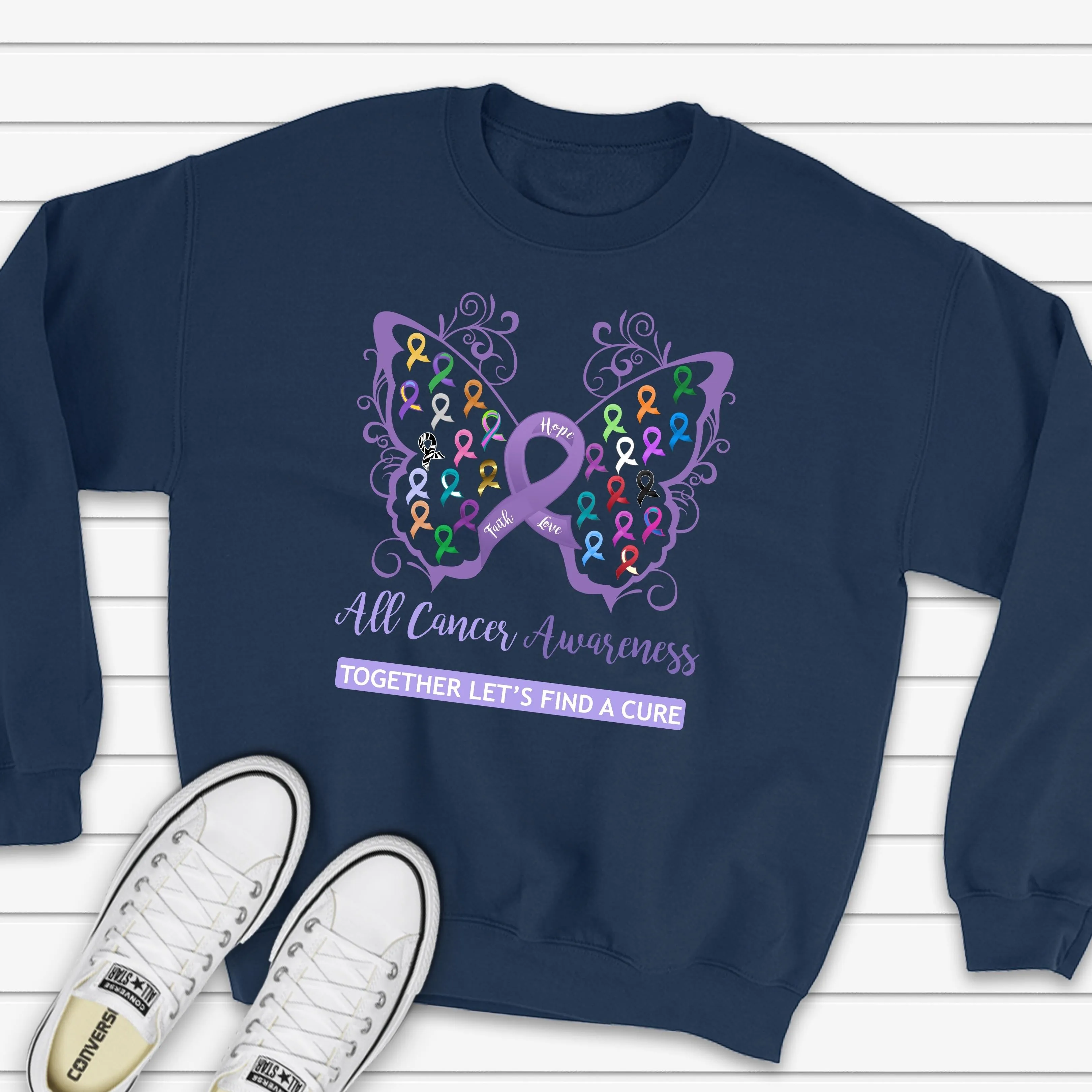 All Cancer Awareness Filigree Butterfly Sweatshirt - Several Colors Available