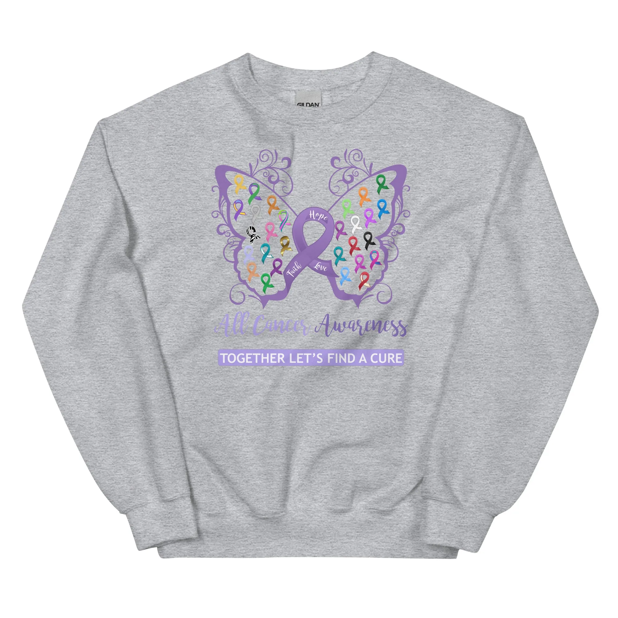 All Cancer Awareness Filigree Butterfly Sweatshirt - Several Colors Available