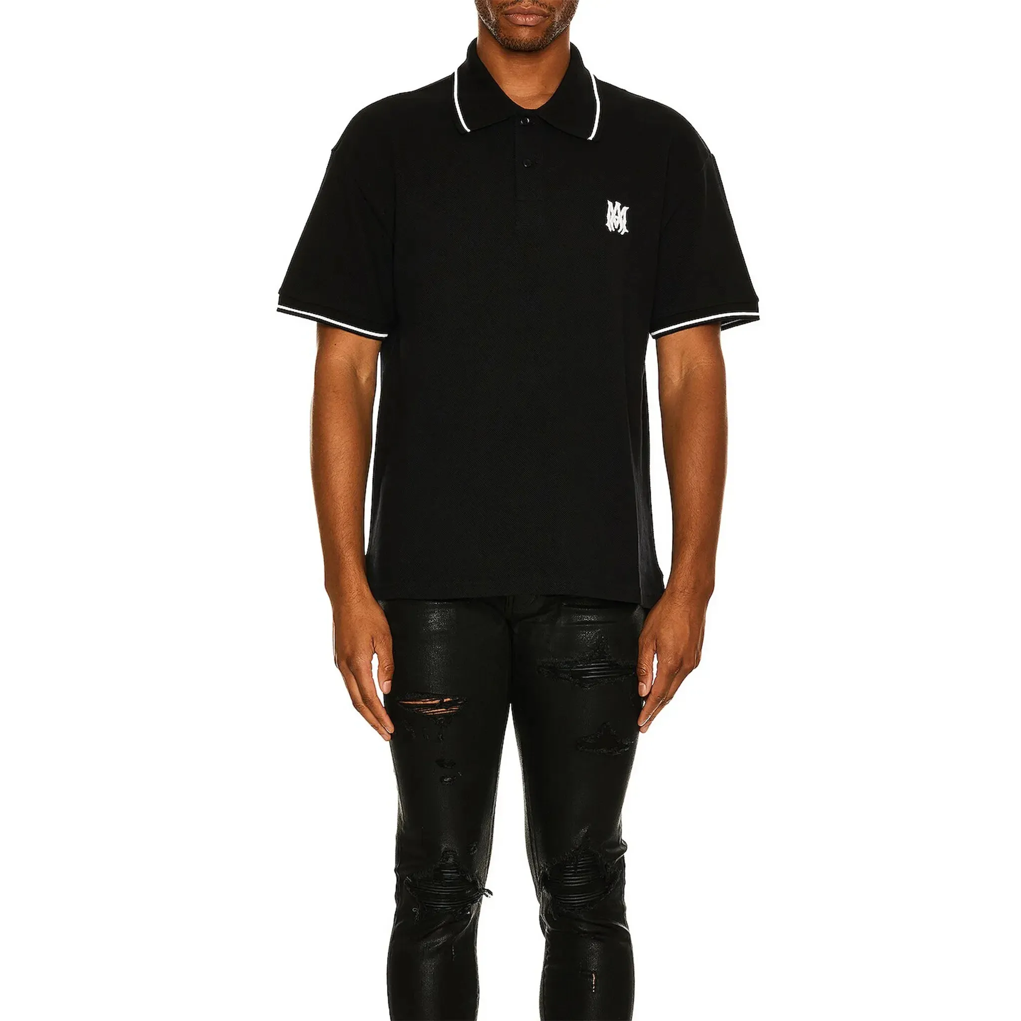 Amiri Solid Short Sleeve Black Polo Shirt