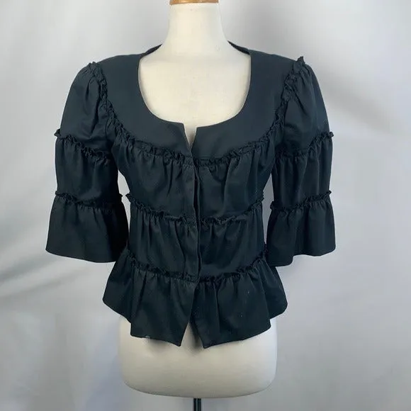 Ann Fontaine Black Ruffle 3/4 Jacket