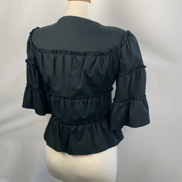 Ann Fontaine Black Ruffle 3/4 Jacket