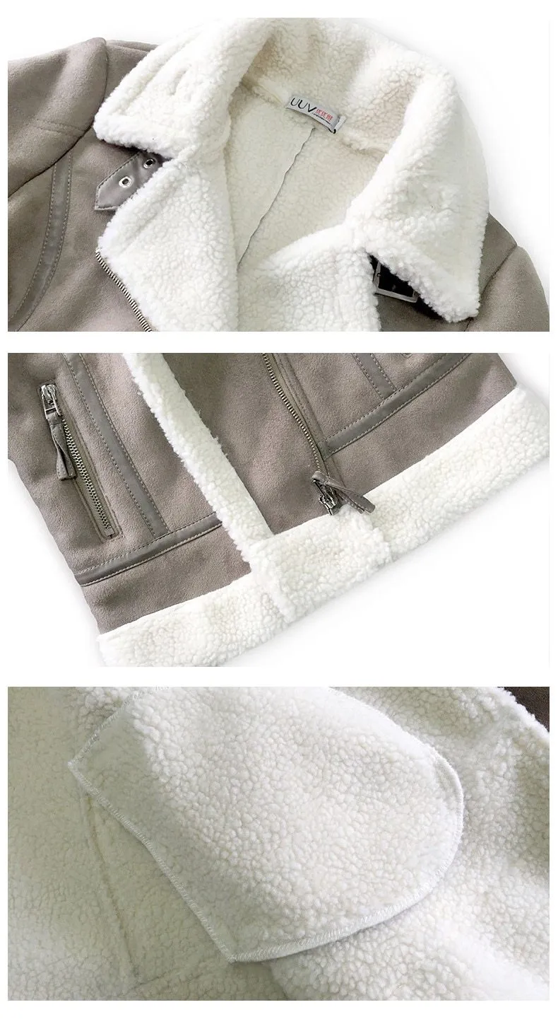 Autumn Winter Synthetic Shearling Sheepskin Thick Suede Jackets for Women