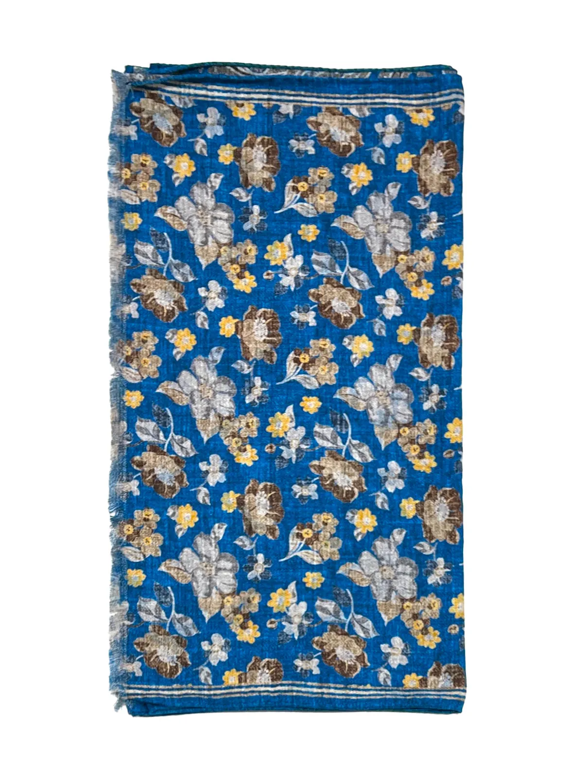 Cobalt & Olive Floral Printed Silk Scarf