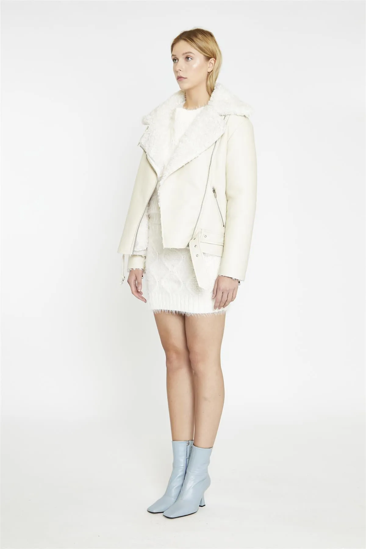 Cream Faux-Fur Aviator-Jacket