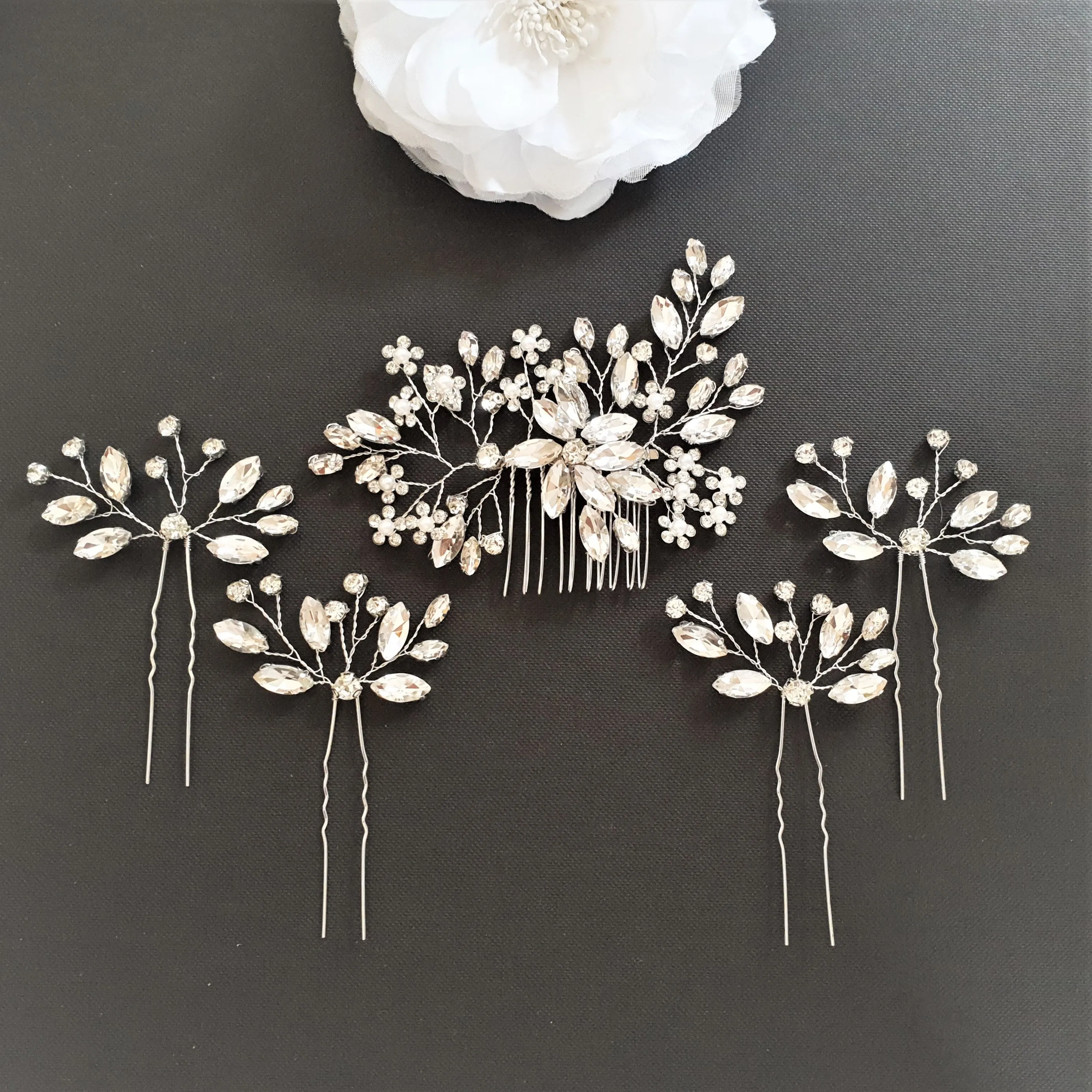 Crystal Hair Accessories Set for Weddings-Poppy