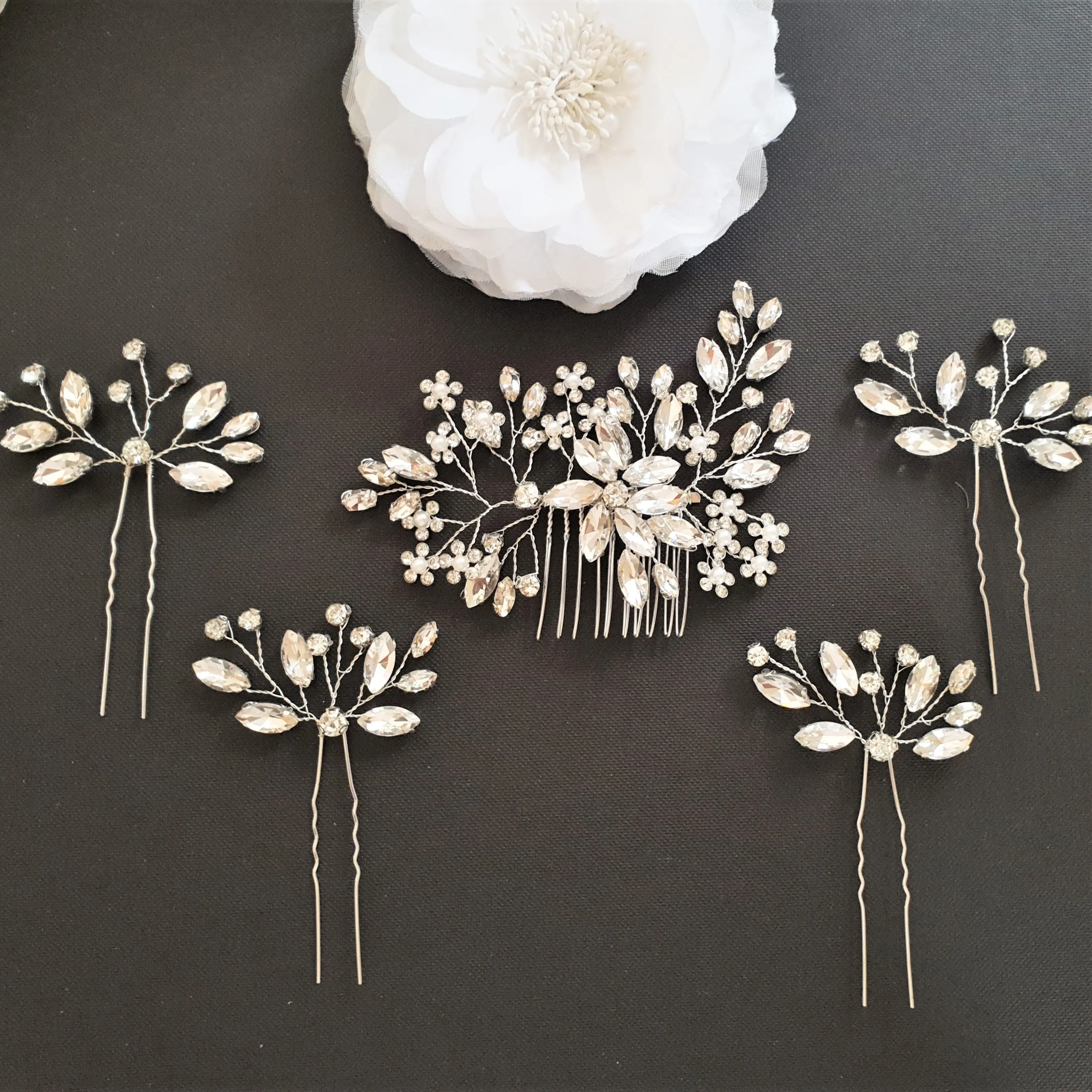 Crystal Hair Accessories Set for Weddings-Poppy