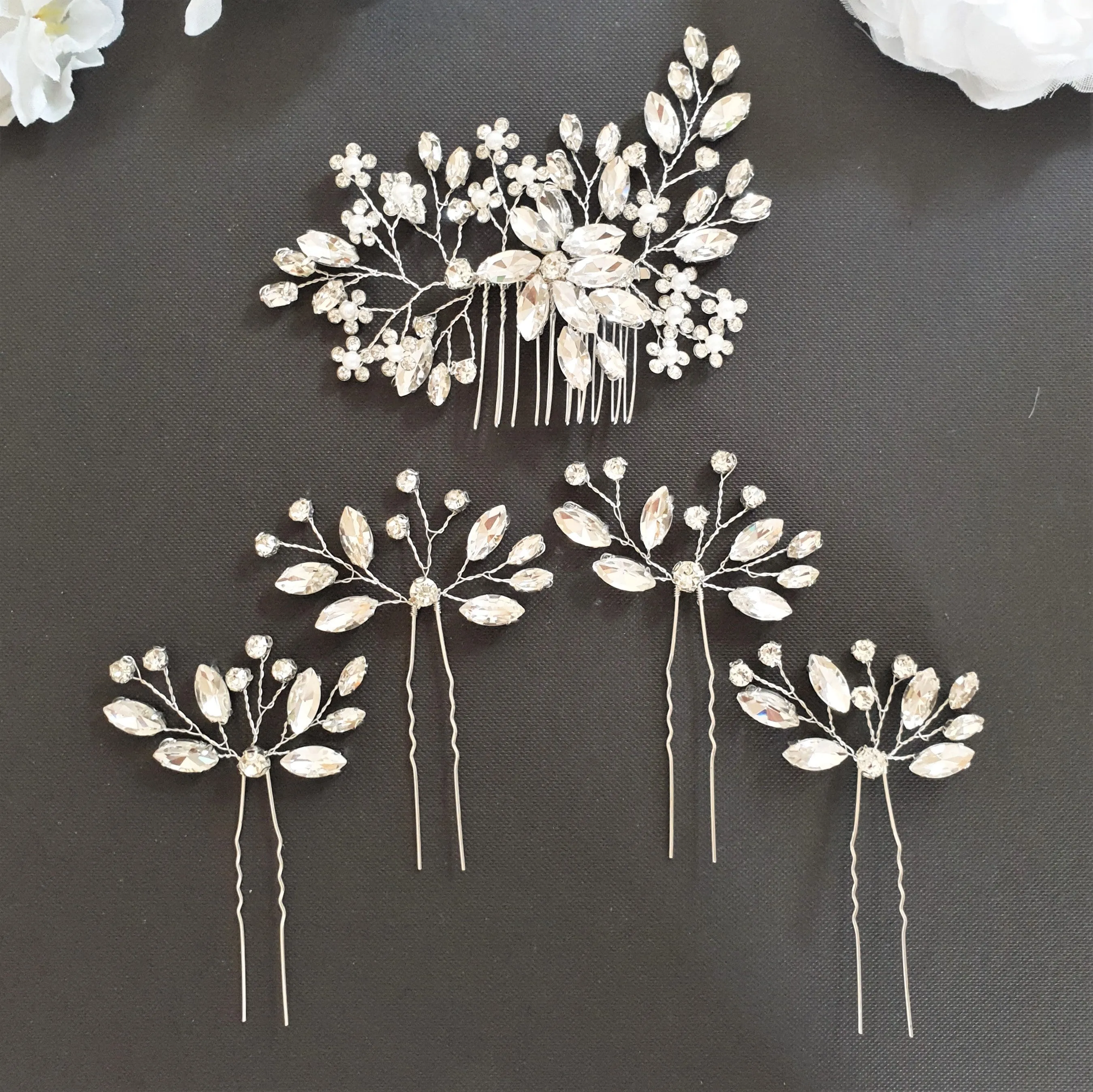 Crystal Hair Accessories Set for Weddings-Poppy