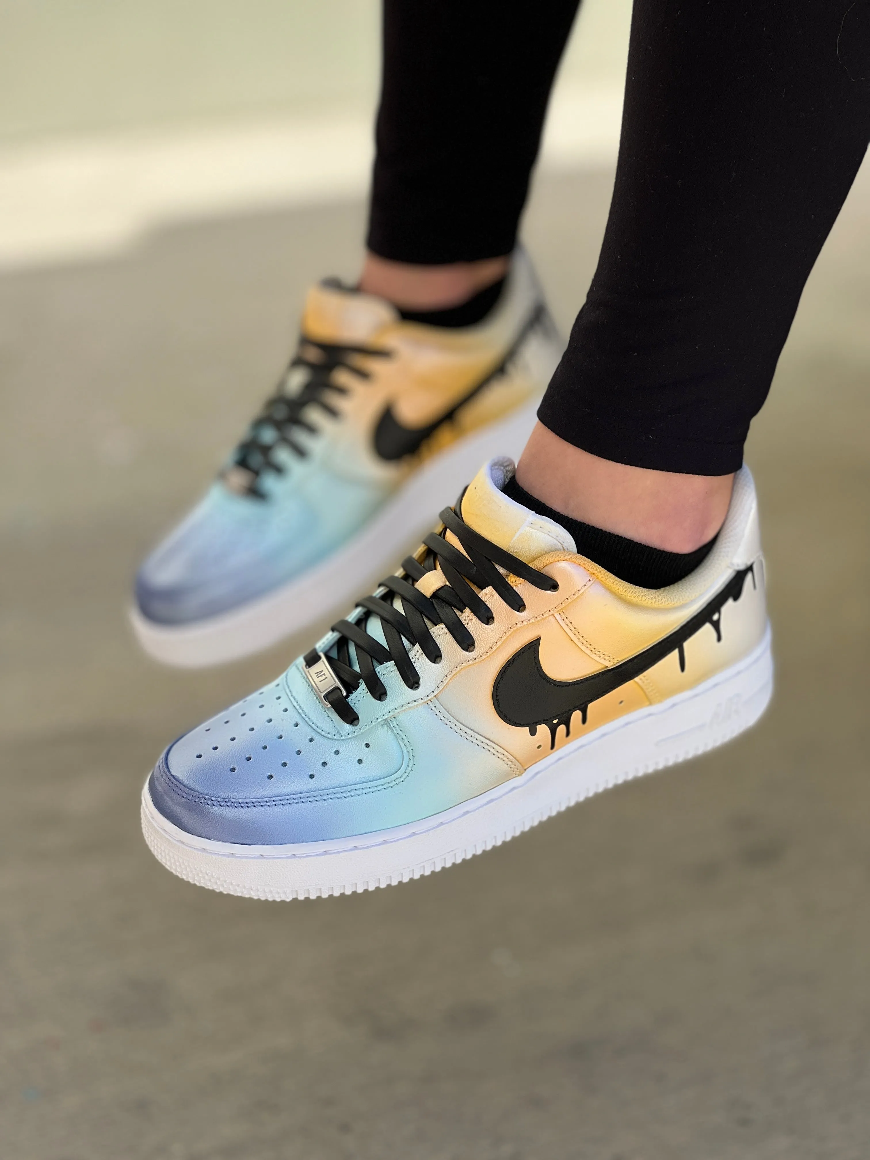 Custom Hand Painted Ombre Gradient Swoosh Drip Nike Air Force 1