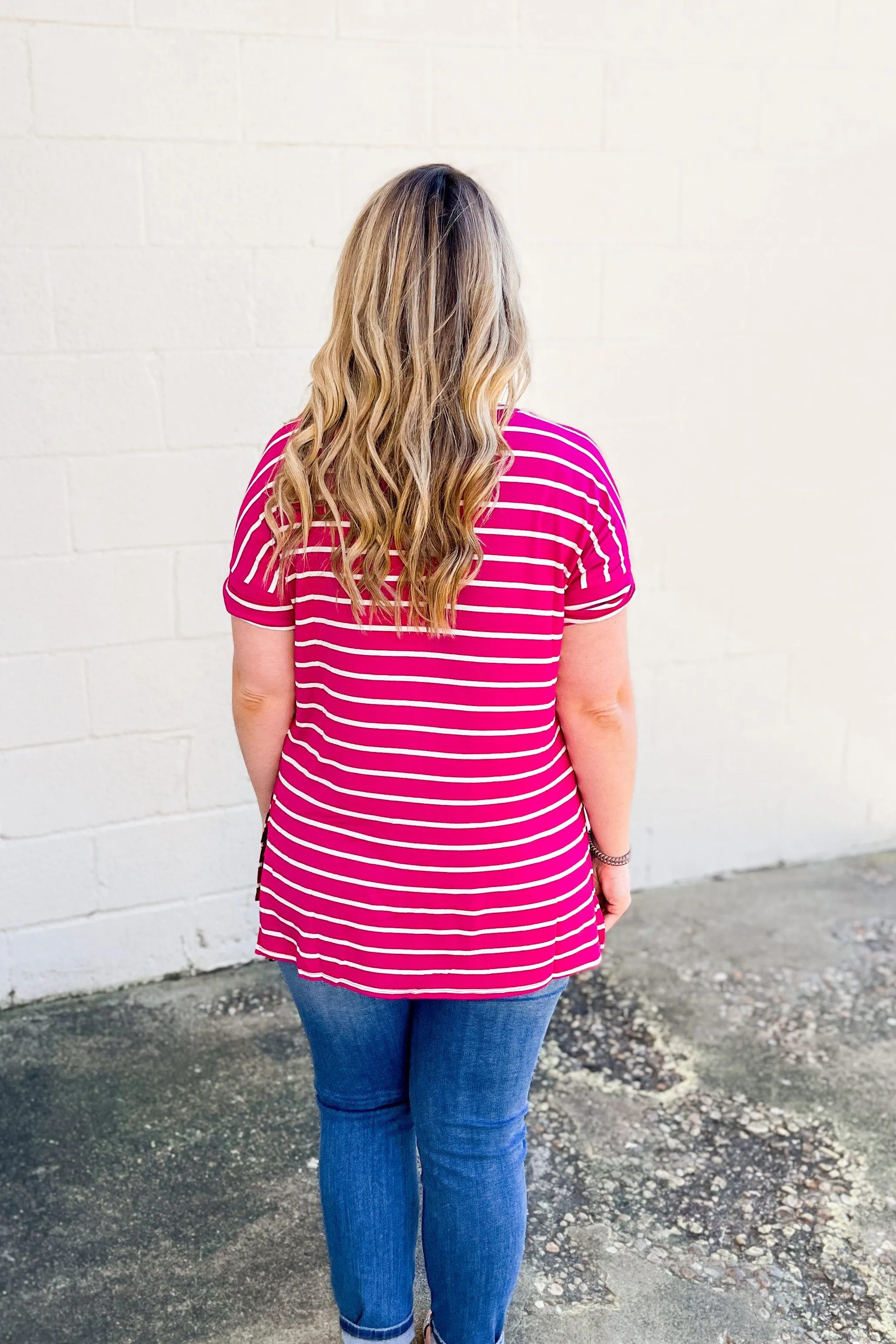 DEAL | Shannon Striped Top, Magenta