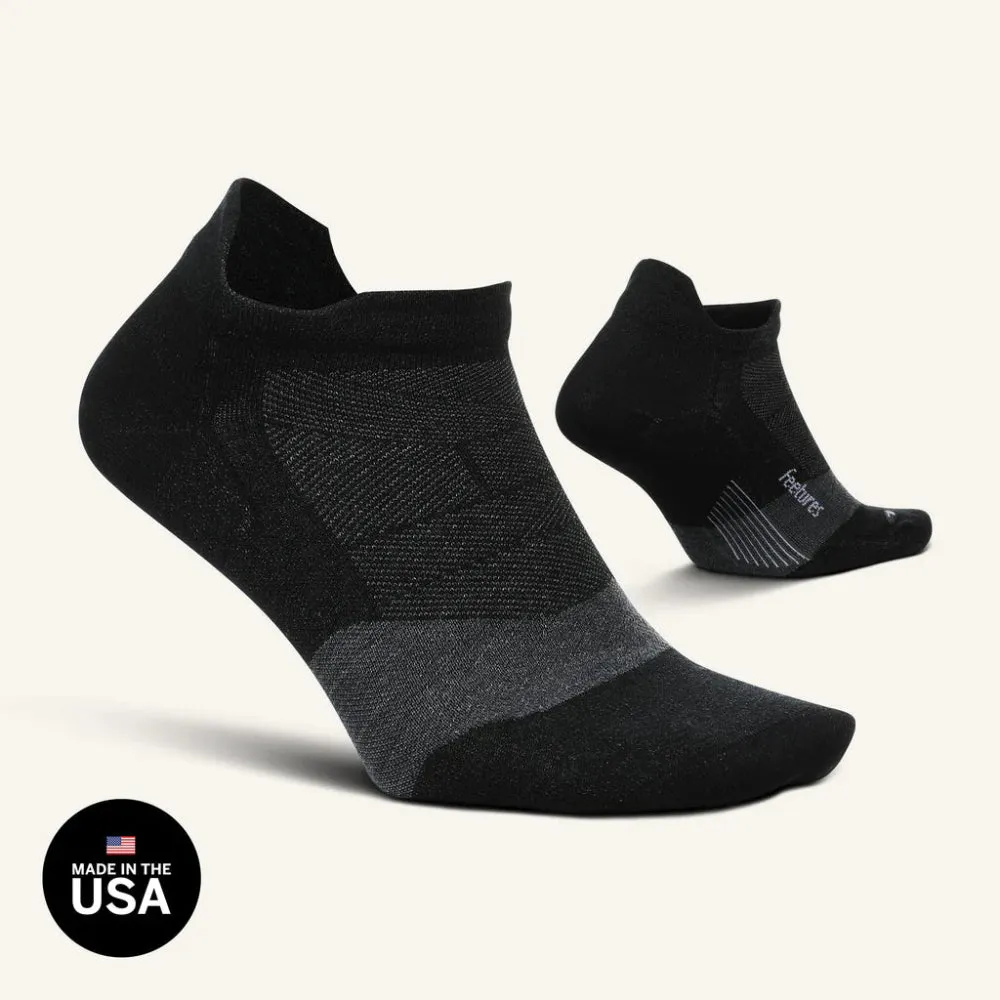 Feetures Merino 10 Max Cushion No Show Tab Socks - Charcoal