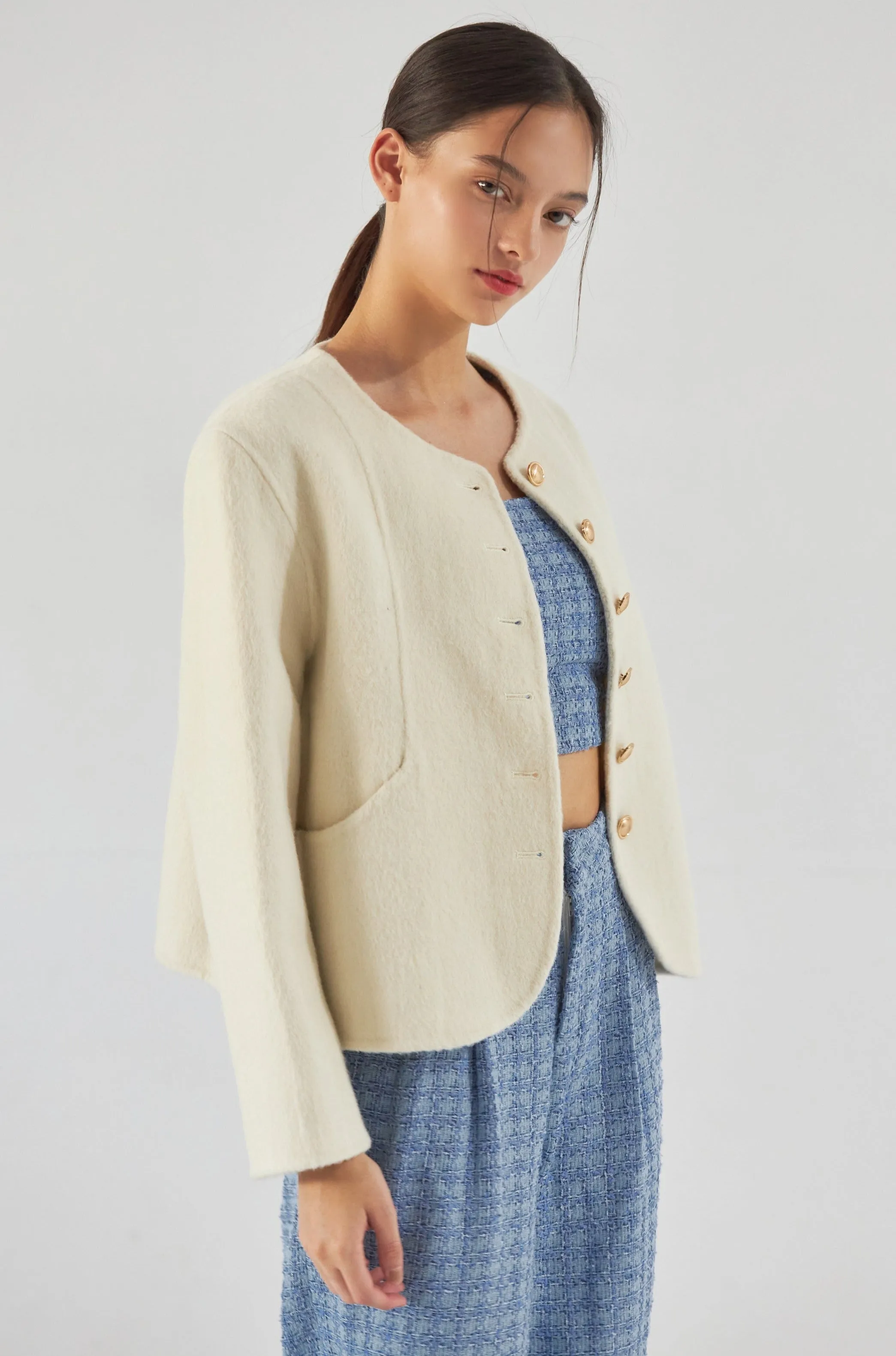 Golden ball wool coat in beige