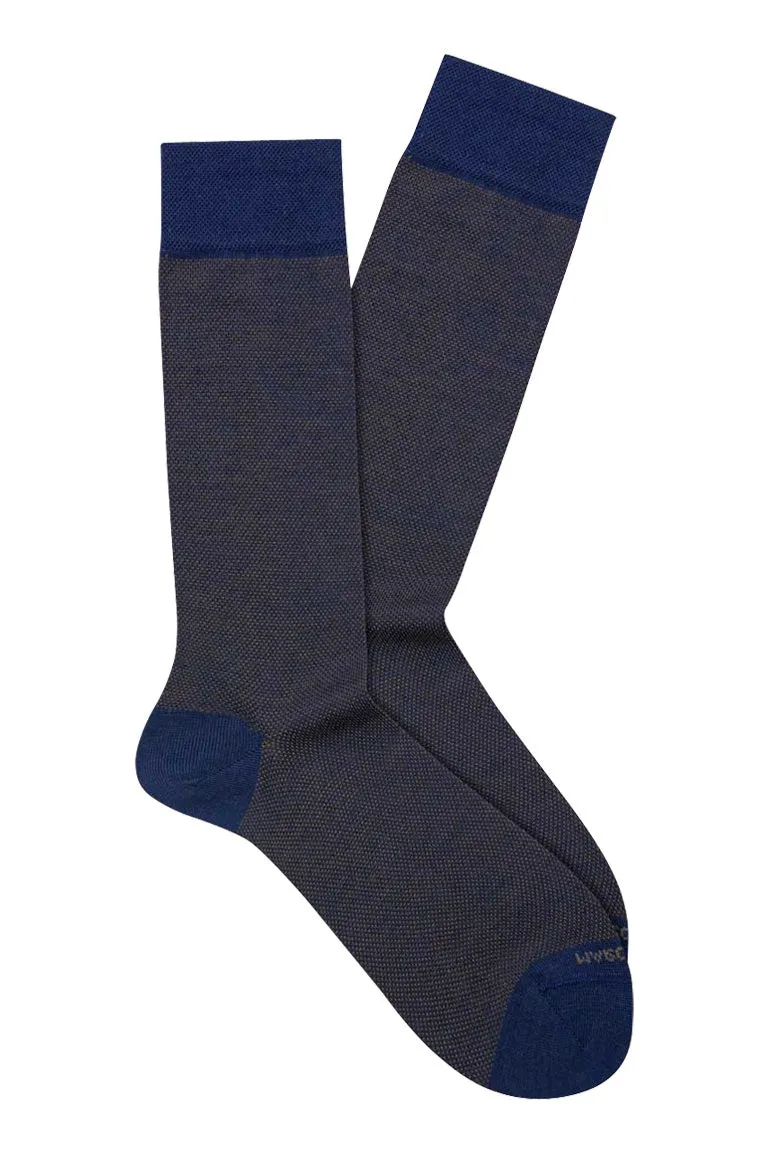 Marcoliani Navy Brown Extra Fine Merino Birdseye Socks