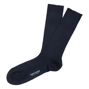 Marcoliani Navy Mid Calf Cotton Dress Socks - Large Size