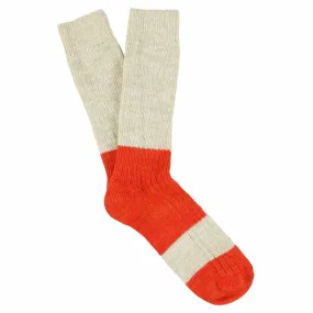 Melange Block Socks Ecru / Orange