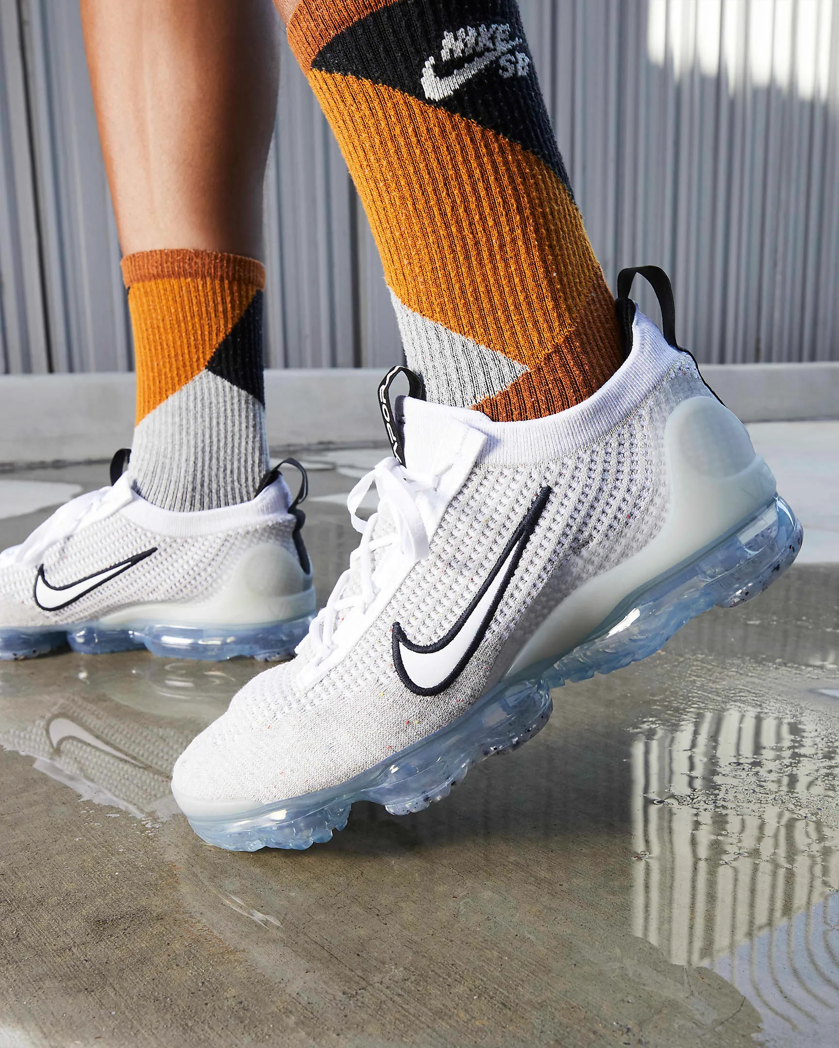 Nike Men's Air VaporMax 2021 FK Shoes - White / Black / Metallic Silver