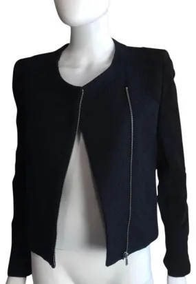 NWT Maje Black Suede Fabric Textured Zip Up Blazer