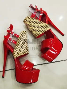 Open-Toe Ankle-Strap Red Platform Shoes