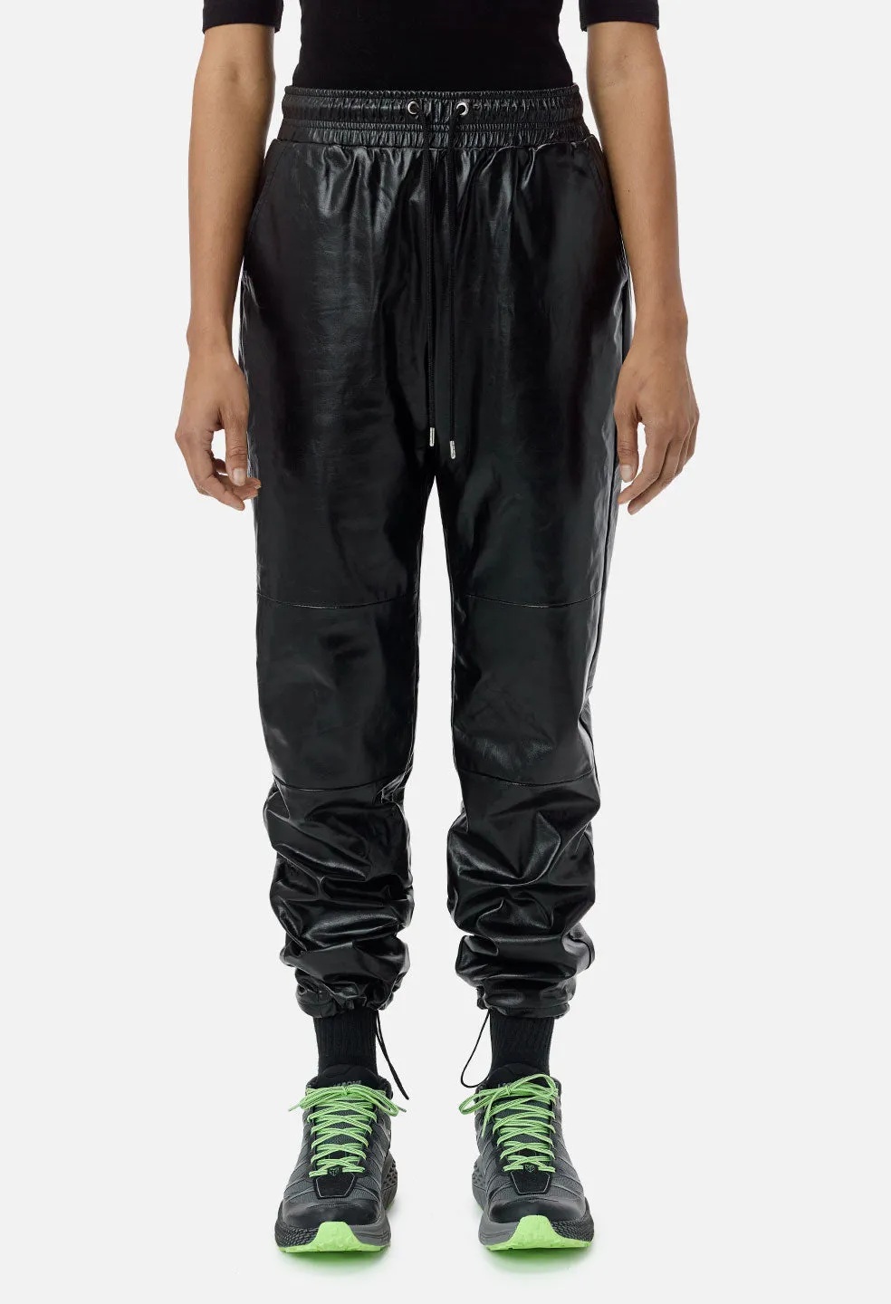 Oversized Leather Track Pants / Black