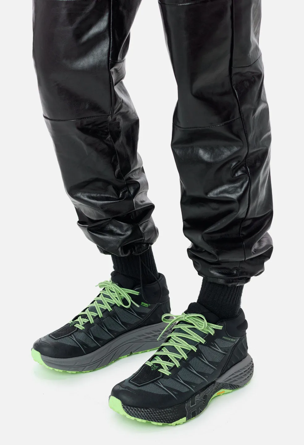 Oversized Leather Track Pants / Black