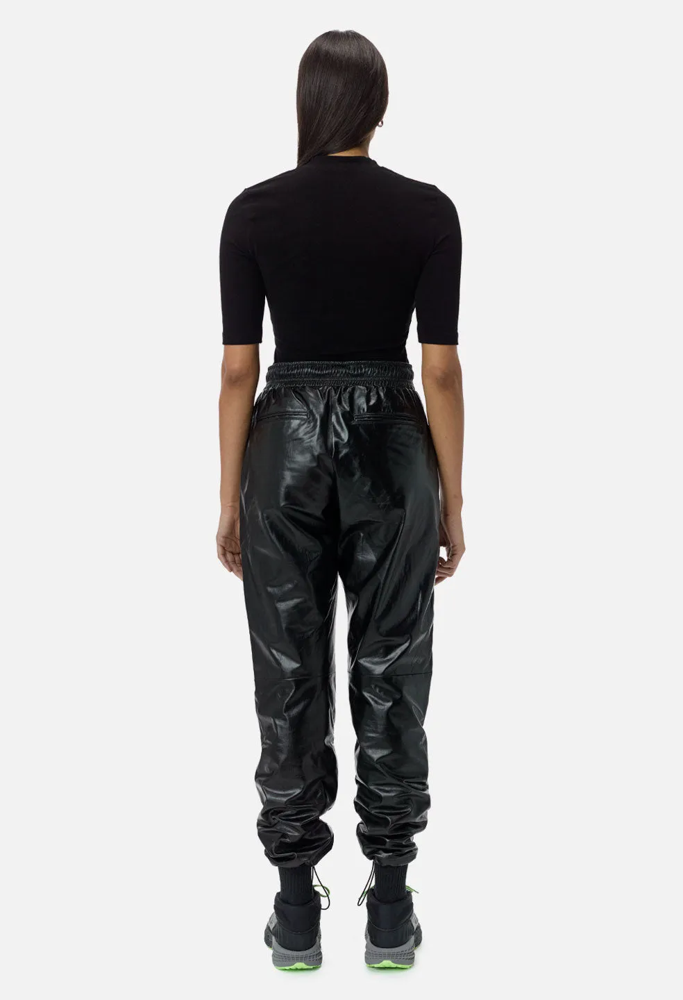 Oversized Leather Track Pants / Black