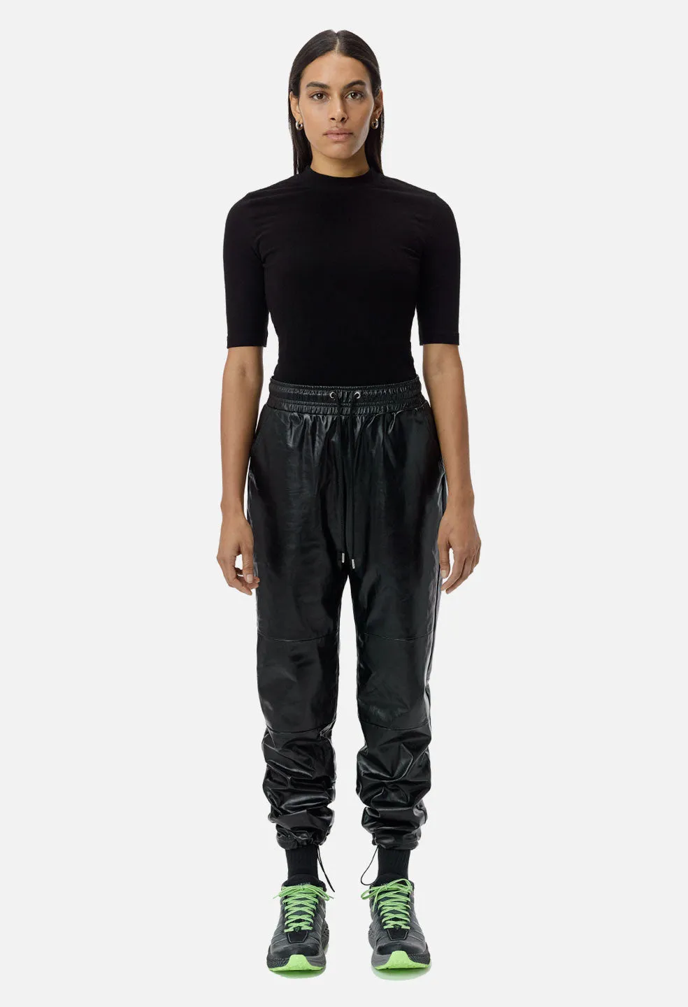 Oversized Leather Track Pants / Black