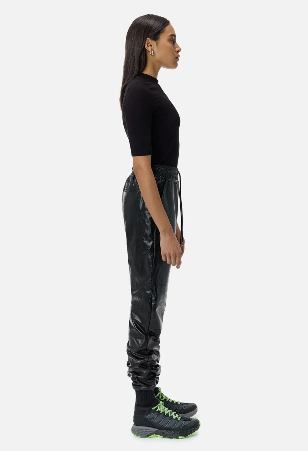 Oversized Leather Track Pants / Black