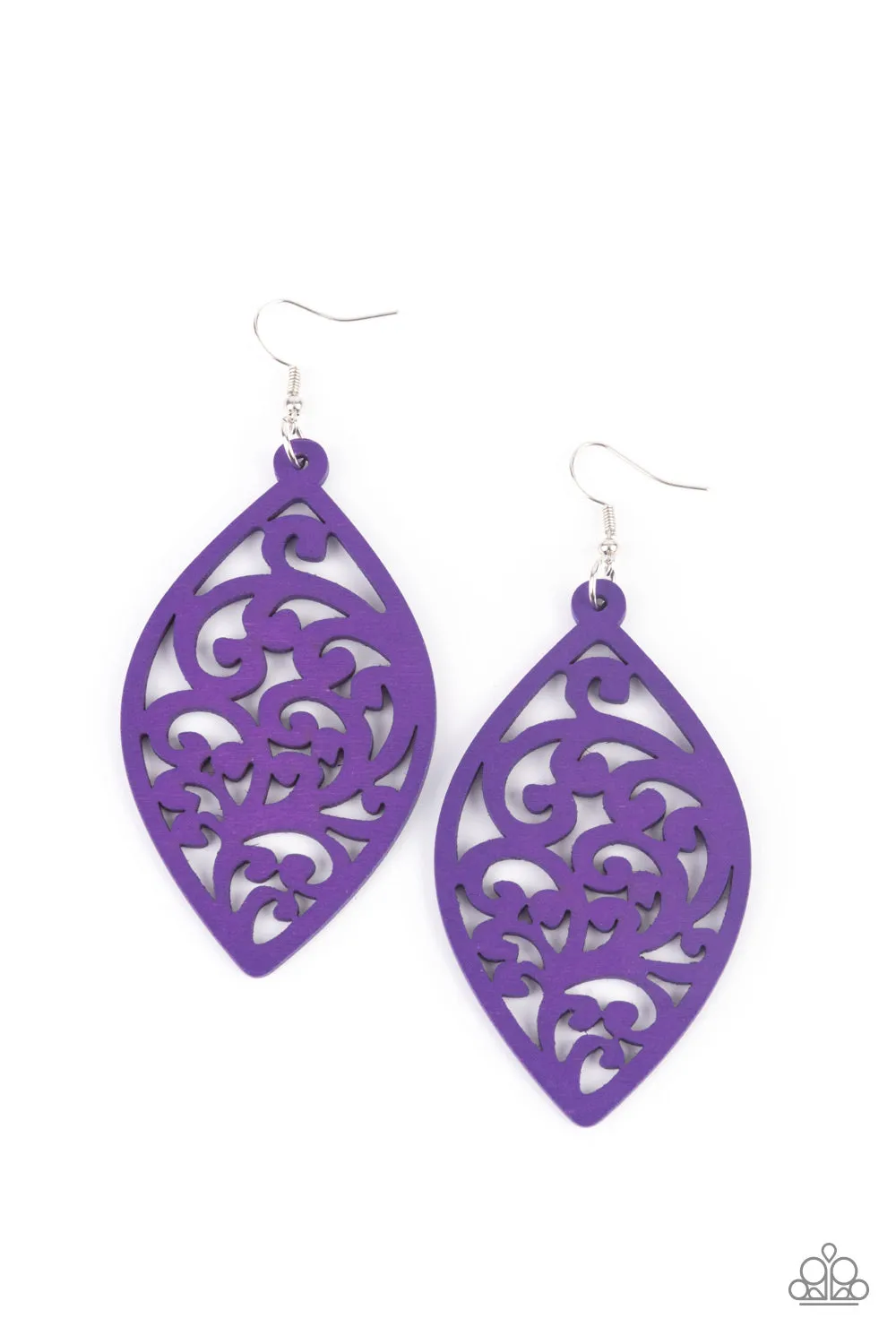 Paparazzi Coral Garden Purple Wooden Floral Earrings