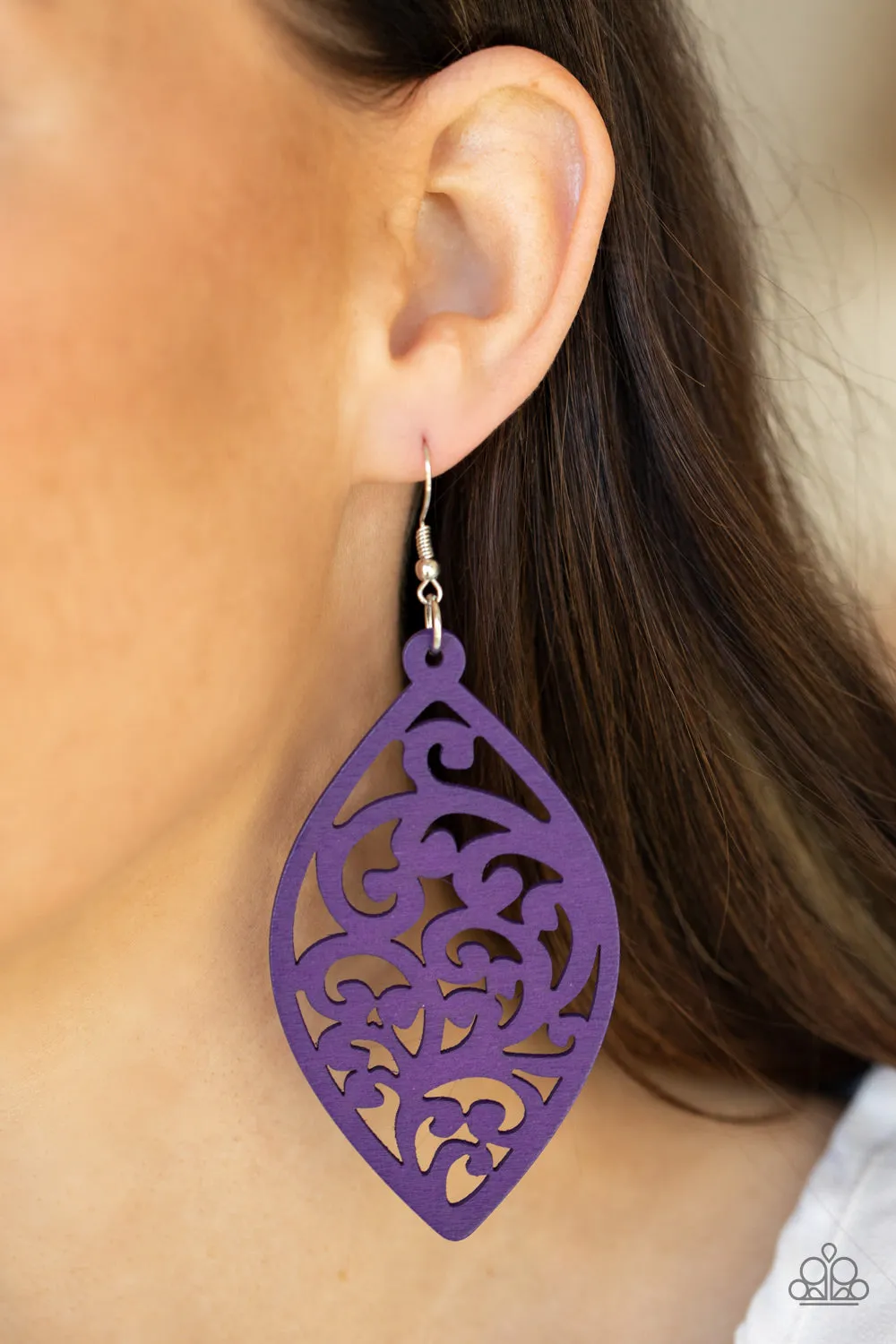 Paparazzi Coral Garden Purple Wooden Floral Earrings