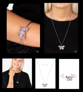 Paparazzi Free-Flying Flutter Pink Necklace & Butterfly Beatitude Pink Bracelet