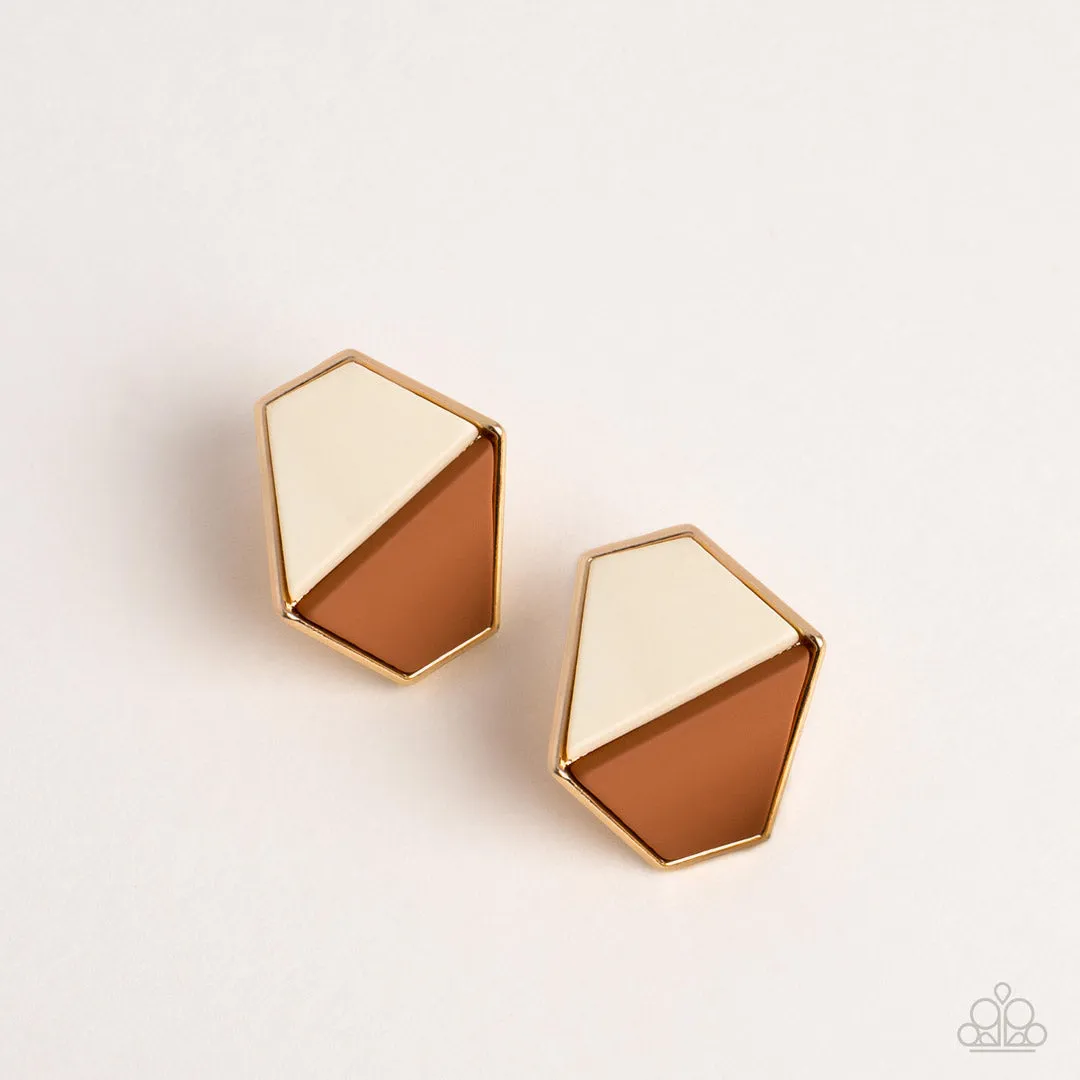 Paparazzi Generically Geometric - Brown Earrings