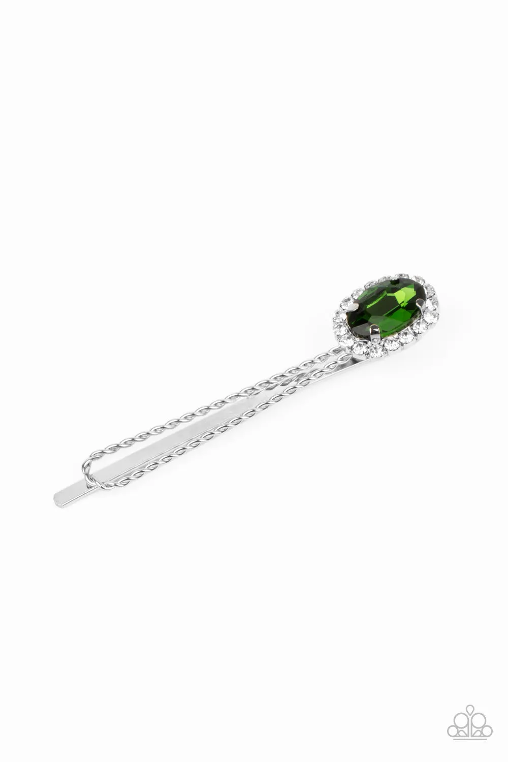 Paparazzi Hair Accessories ~ Gala Glitz - Green Hair Clip/Bobby Pin