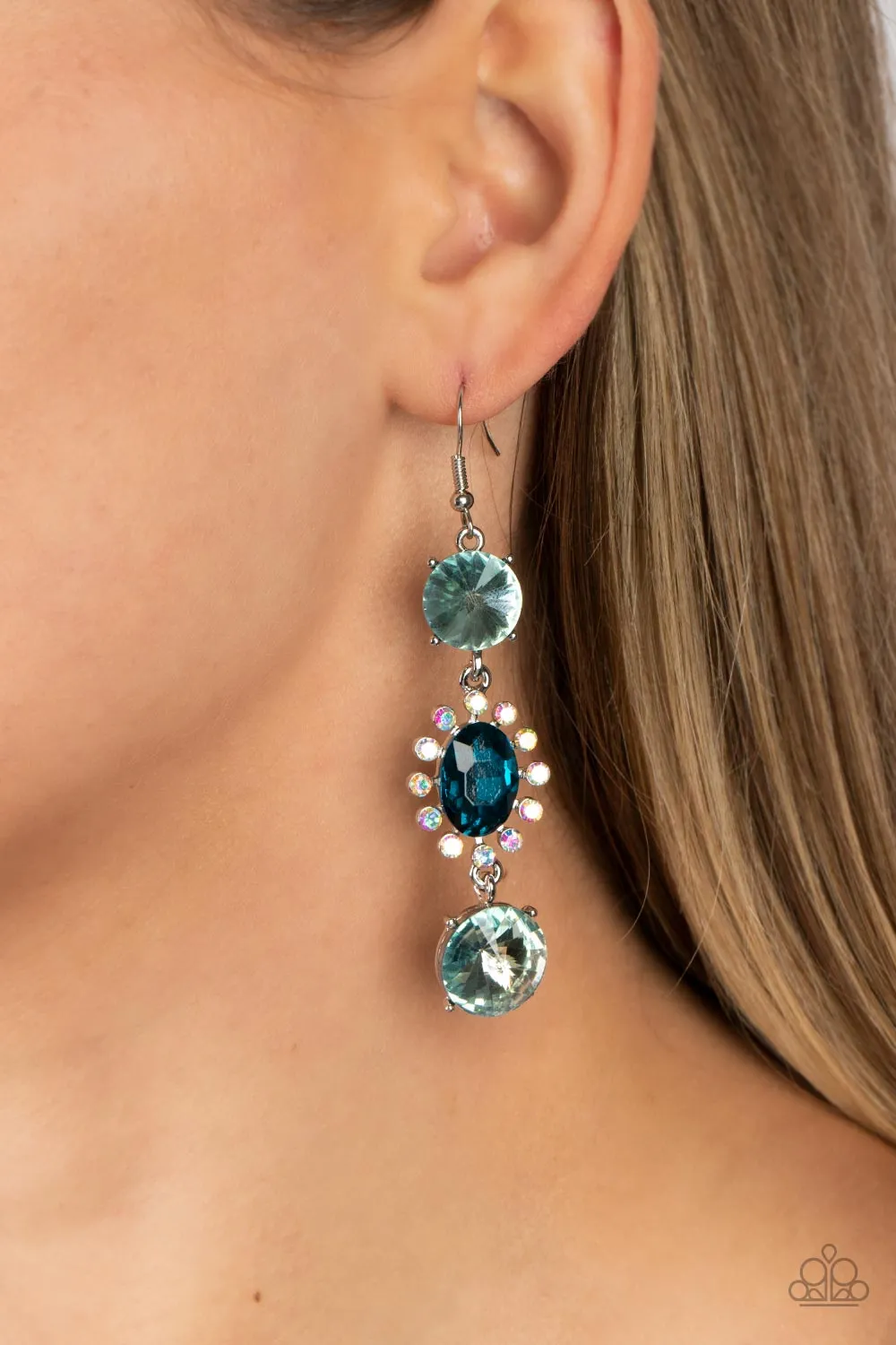 Paparazzi Magical Melodrama - Blue Iridescent Rhinestone Earrings