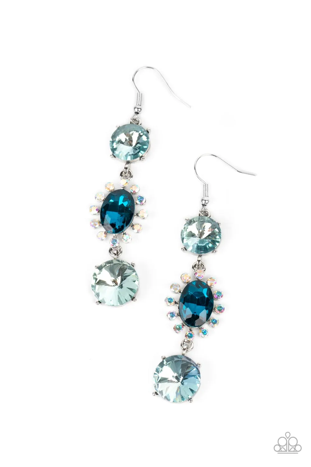 Paparazzi Magical Melodrama - Blue Iridescent Rhinestone Earrings