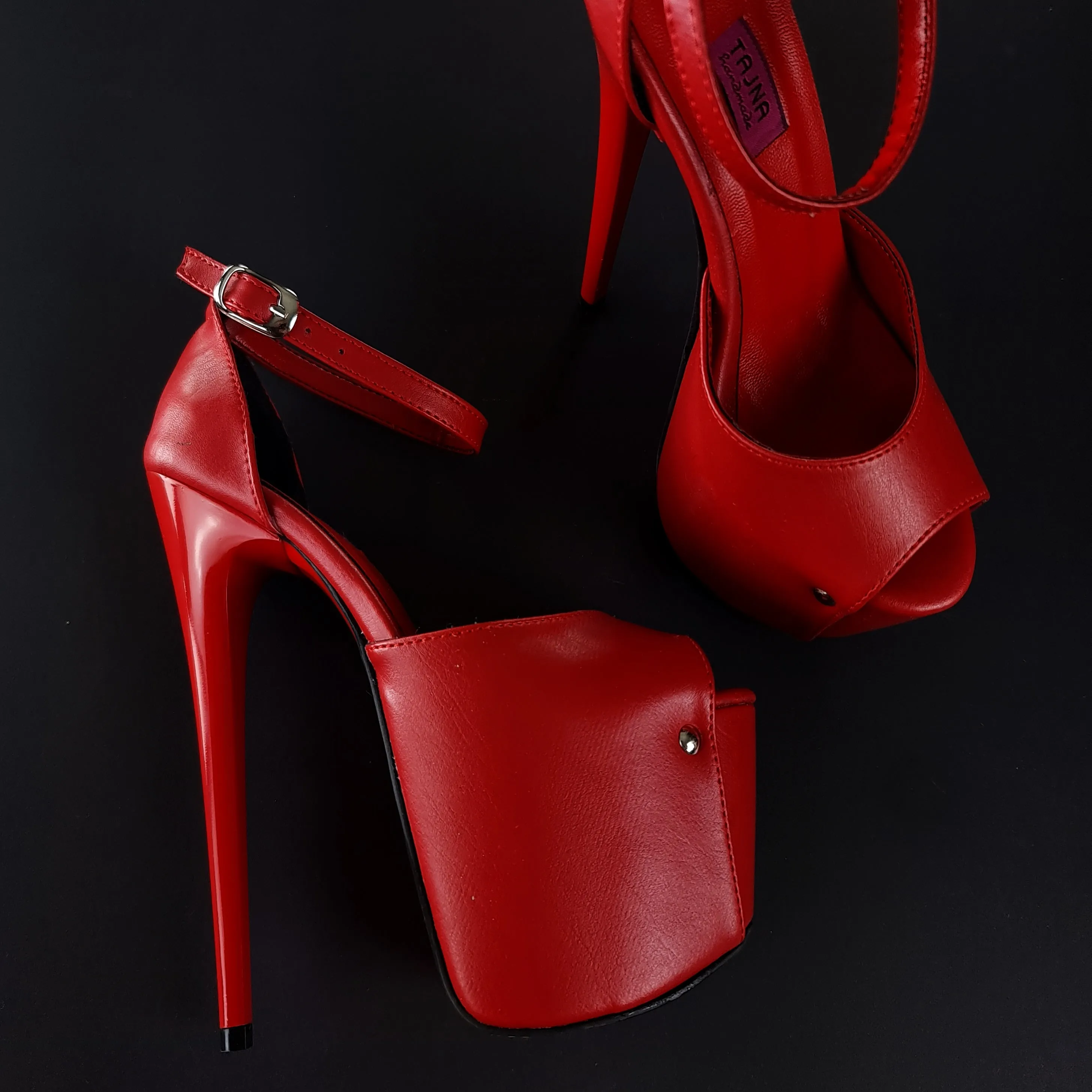 Red Matte Classic Ankle Strap High Heels