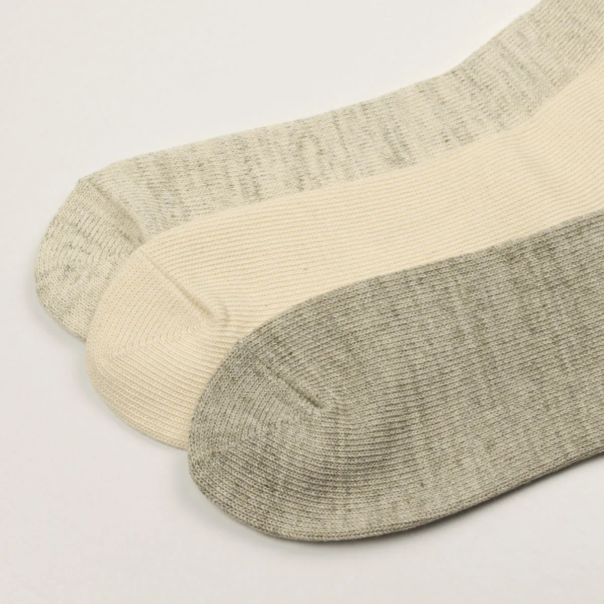 RoToTo - Organic Daily 3-Pack Ribbed Crew Socks - Ecru / Gray