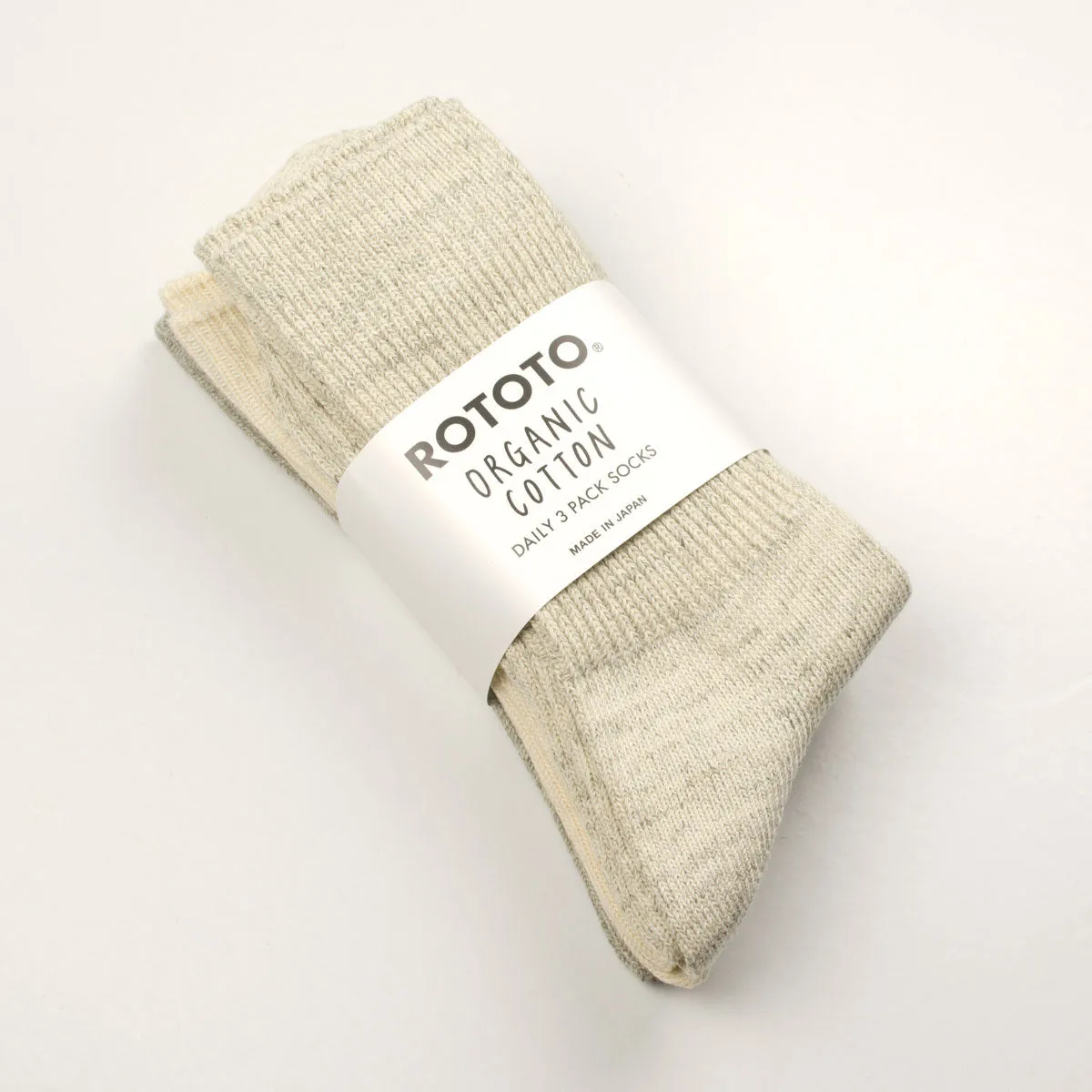 RoToTo - Organic Daily 3-Pack Ribbed Crew Socks - Ecru / Gray