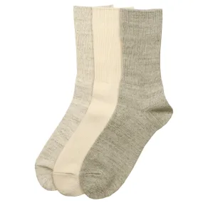 RoToTo - Organic Daily 3-Pack Ribbed Crew Socks - Ecru / Gray