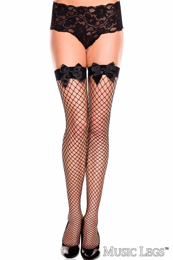 Satin Bow Fishnet Thigh Hi