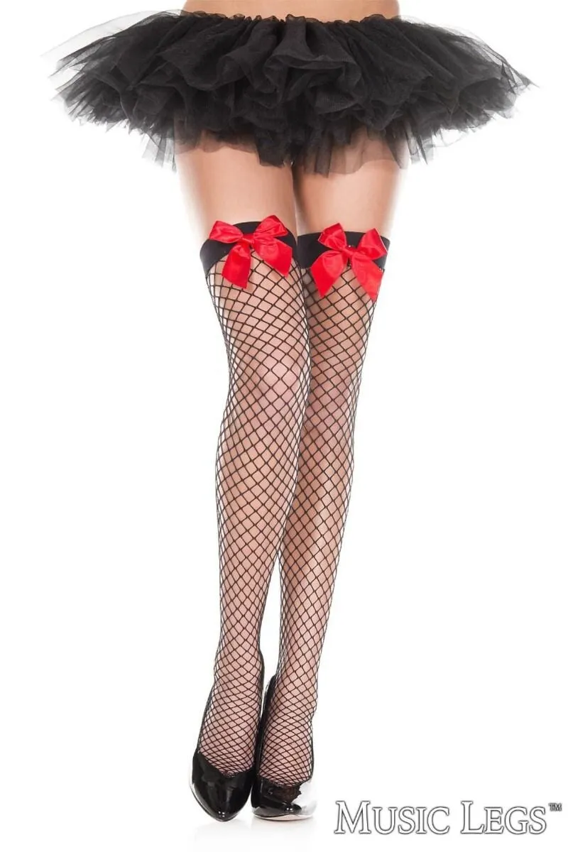 Satin Bow Fishnet Thigh Hi