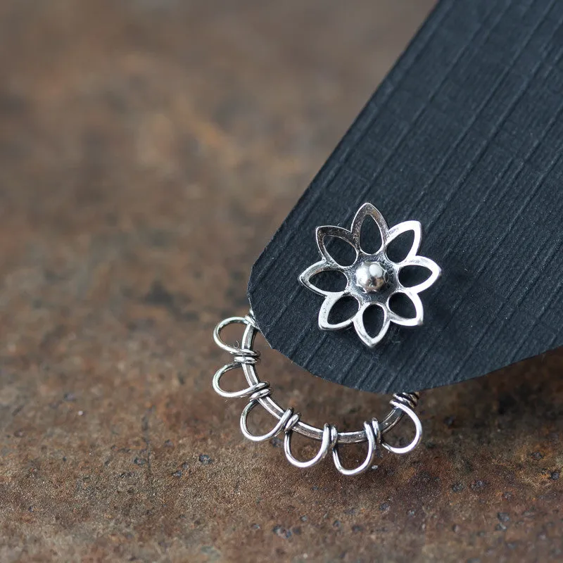 Silver Wire Wrapped Ear Jacket Earrings, Tiny Petals