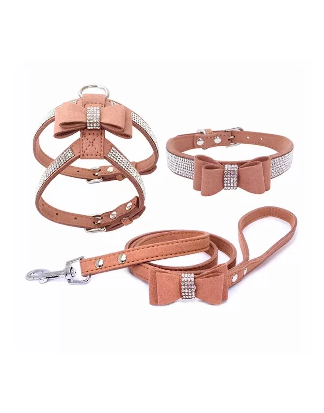 Soft Faux Suede Dog Pets Harness Collar And Leash