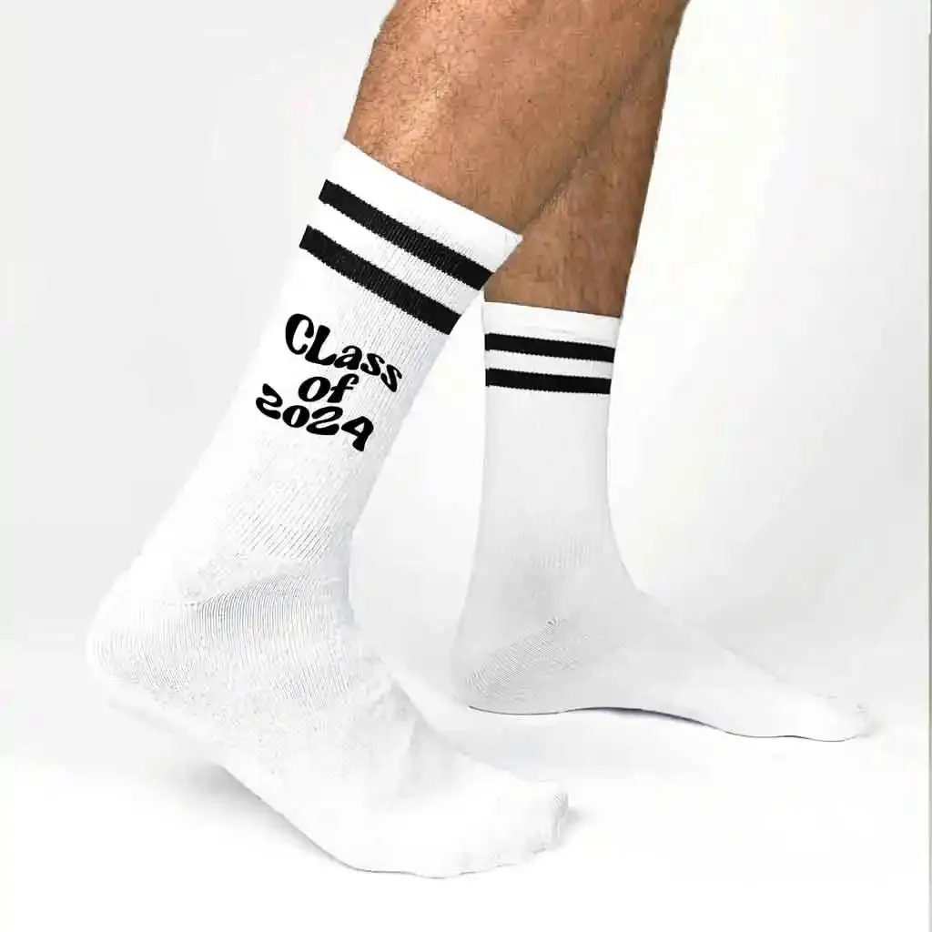 The Class of 2024 Graduation Socks with Black Stripes