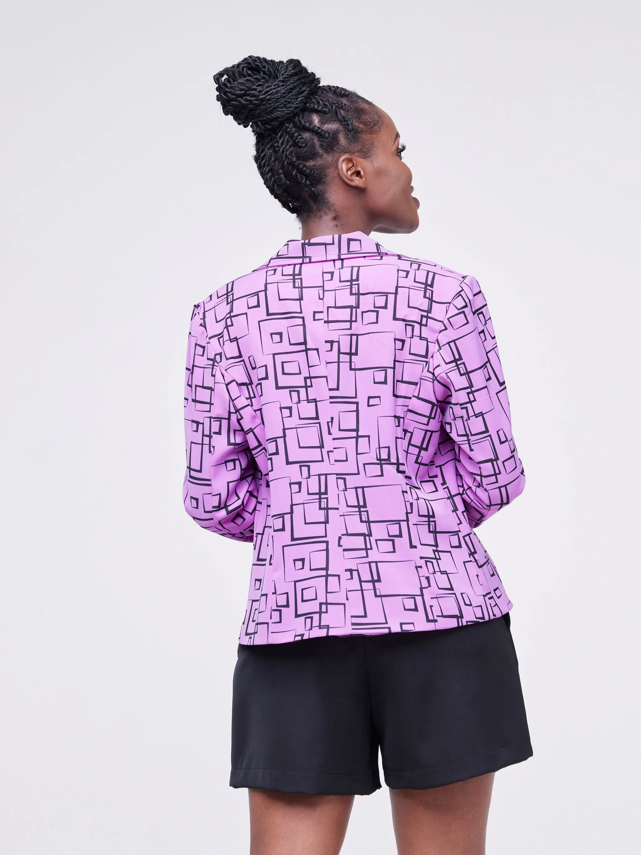 Vivo Fahari Long Sleeve Short Jacket - Light Purple Geometric Print