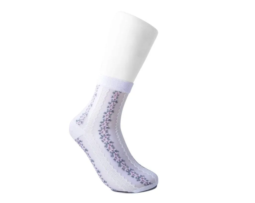 White Stripe Floral Sheer Sock