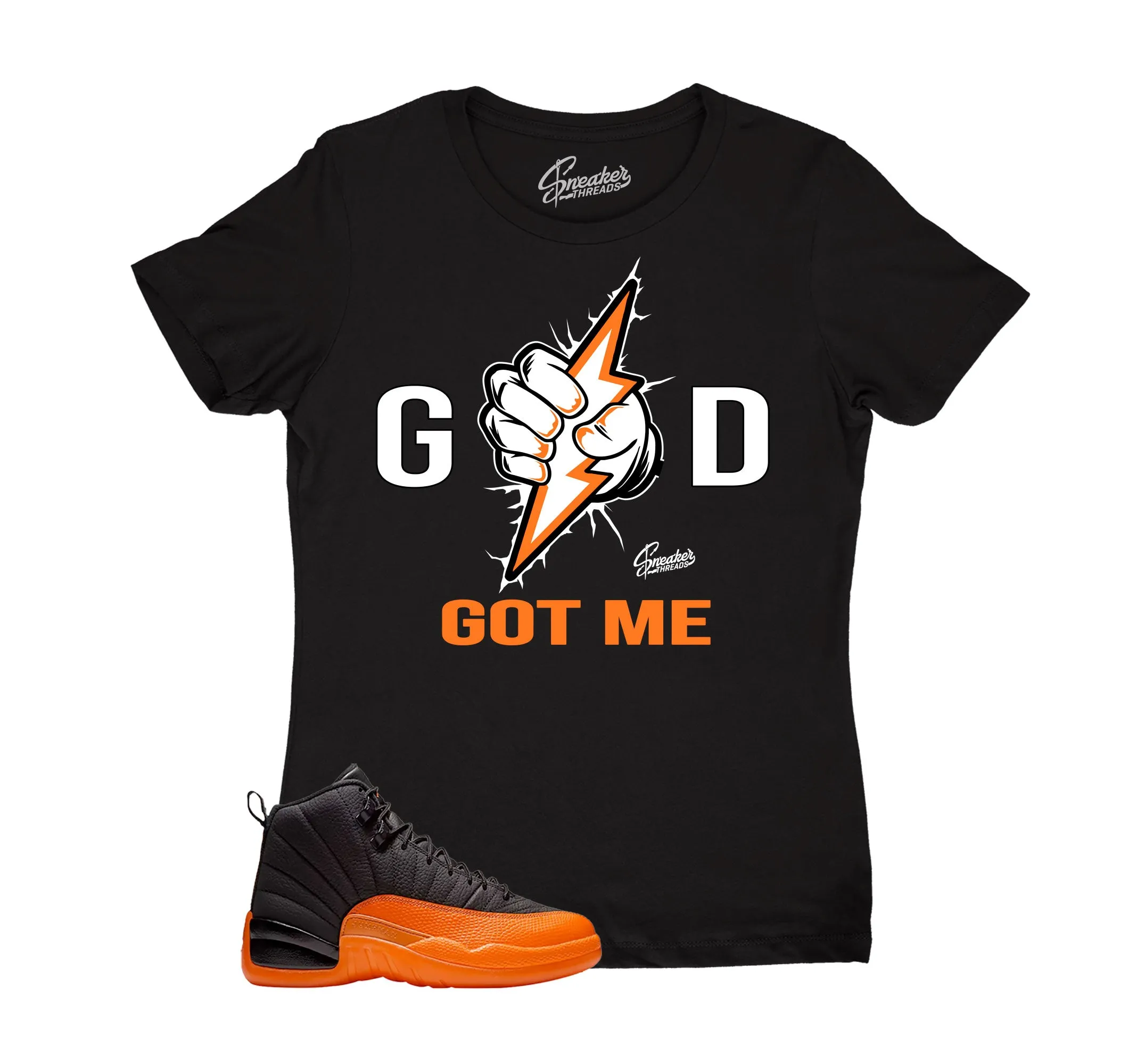 Womens Brilliant Orange 12 Shirt - God Got Me - Black