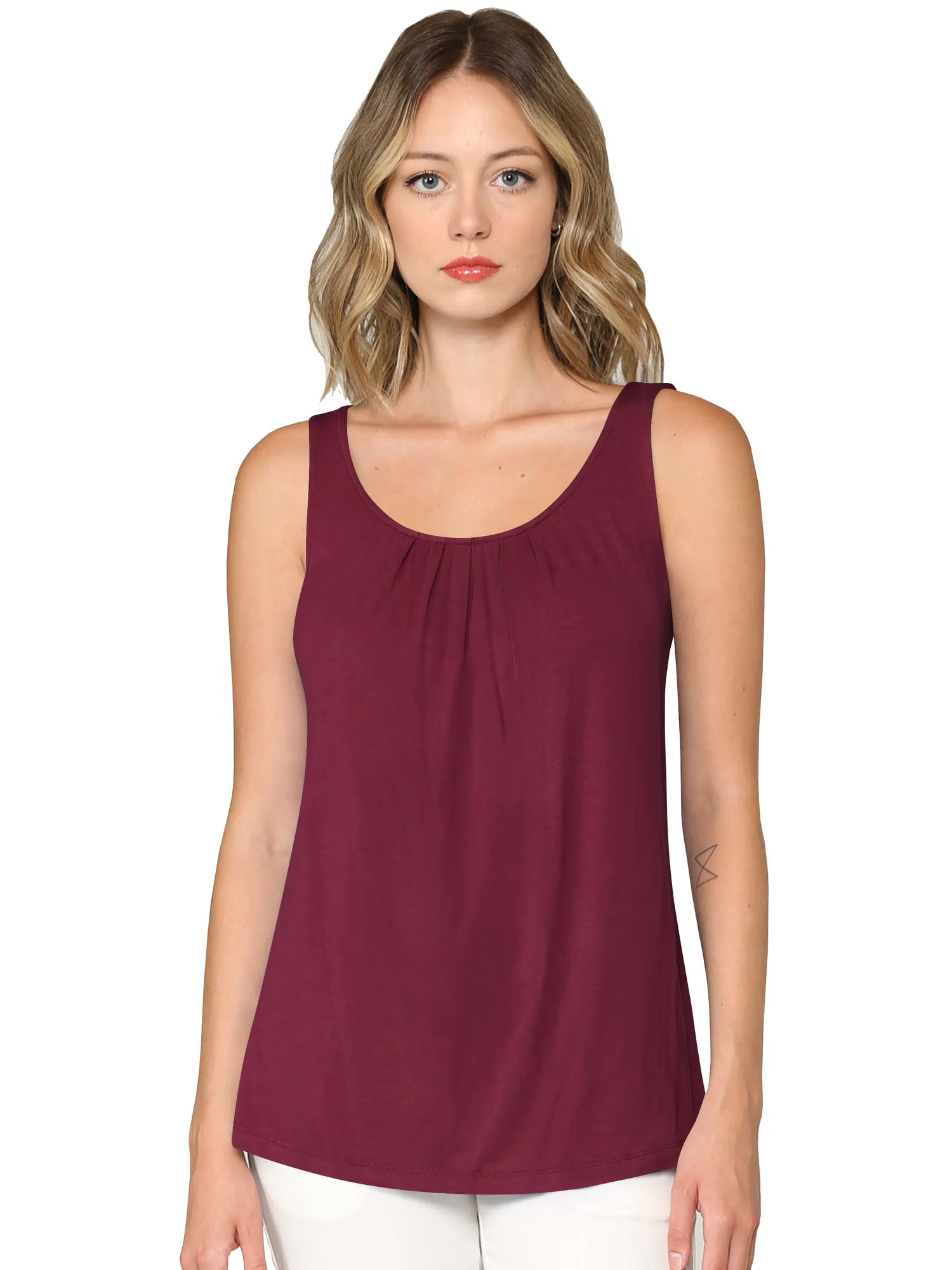 Women's Pleated Front Scoop Neck Shell Tank