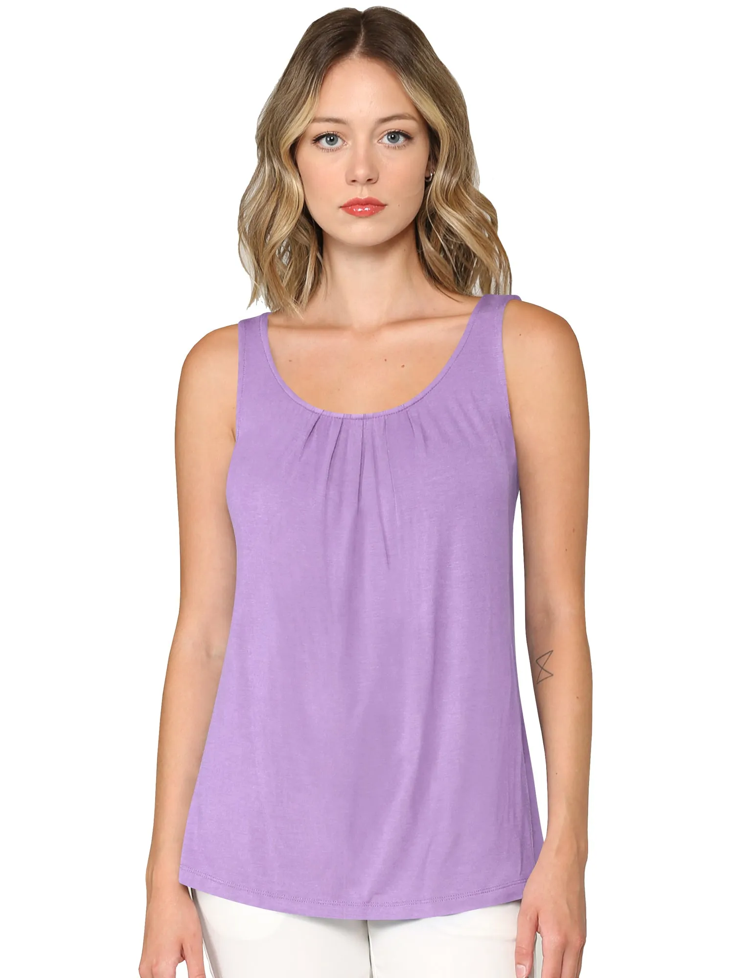 Women's Pleated Front Scoop Neck Shell Tank